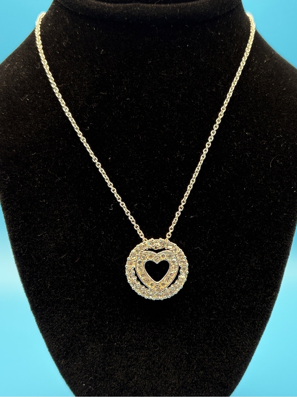 Rhinestone Heart Circle Pendant Necklace - Silver-Tone Women's Jewelry